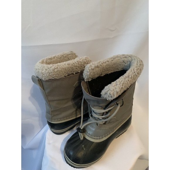 Sorel Sz 4 Joan Of Arctic Insulated Snow Boots Gray Black Faux Fur Girls Youth - Picture 4 of 7